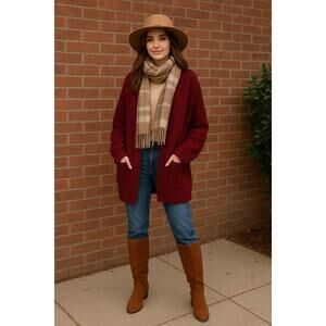 Mango Basics, Women’s Medium, Maroon Knitted Cardigan Sweater